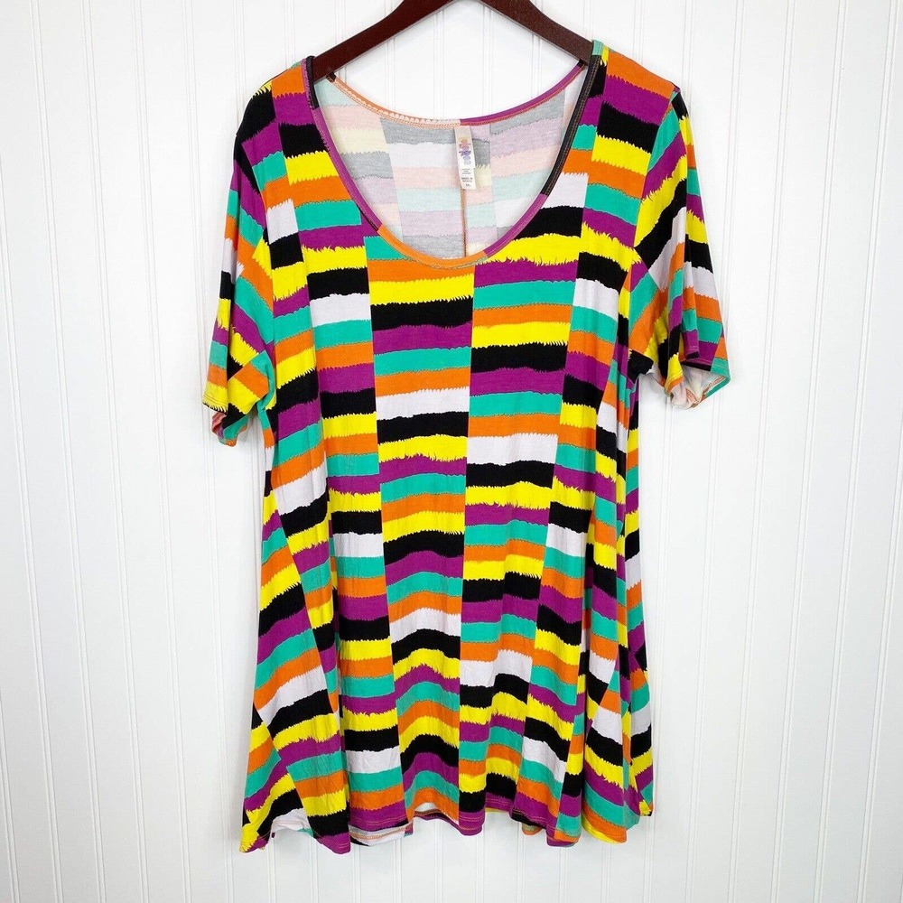 LuLaRoe Perfect Tee 3XL Orange Purple Green Stripe